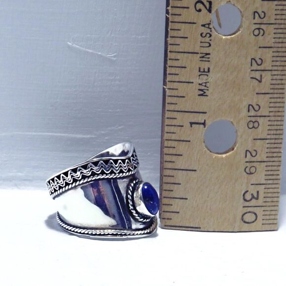 Vintage Sterling Silver Ring Women Sz 8.5 w/ Lapis Lazuli Stone Cocktail Jewelry - Picture 4 of 8